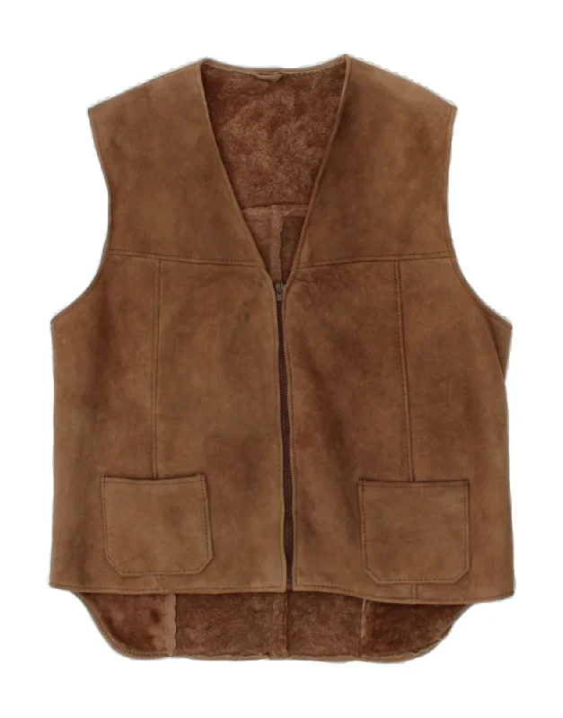 Men's Coats for RunningVINTAGE Mens Leather Gilet IT 56 3XL Brown Leather