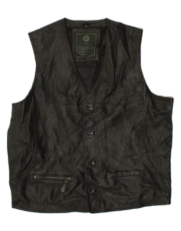 Men's Coats for WalkingVINTAGE Mens Leather Gilet IT 60 5XL Black
