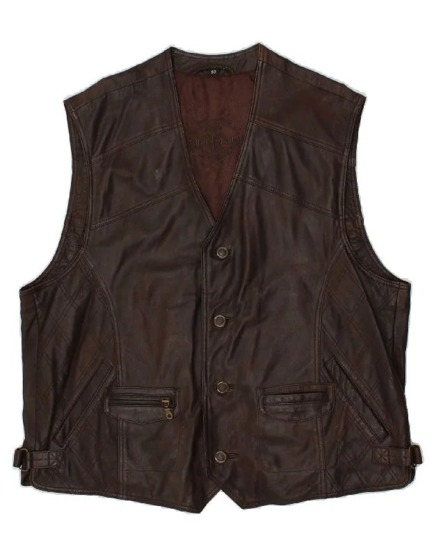 Men's Coats with Fur TrimVINTAGE Mens Leather Gilet IT 60 5XL Brown Leather