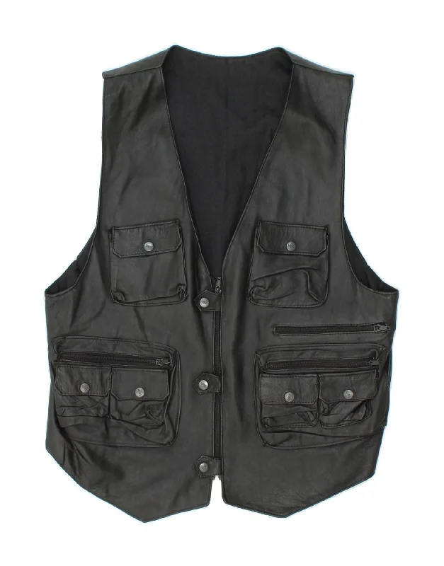 Elegant Men's Wool CoatsVINTAGE Mens Leather Gilet UK 38 Medium Black