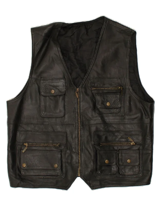 Warm Men's Down JacketsVINTAGE Mens Leather Gilet UK 40 Large Black