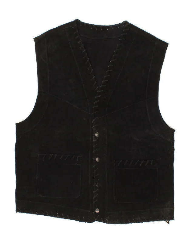 Durable Men's Car CoatsVINTAGE Mens Leather Gilet UK 40 Large Black