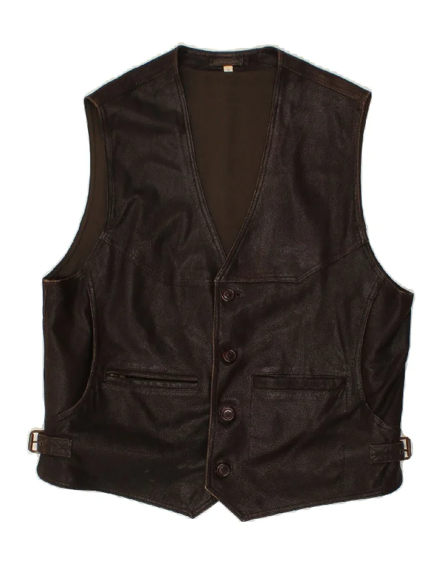 Designer Men's OvercoatsVINTAGE Mens Leather Gilet UK 40 Large Brown Leather