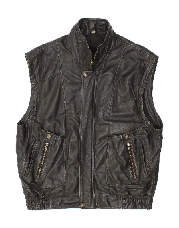 Men's Coats with Breathable FabricVINTAGE Mens Leather Gilet UK 42 XL Black Leather