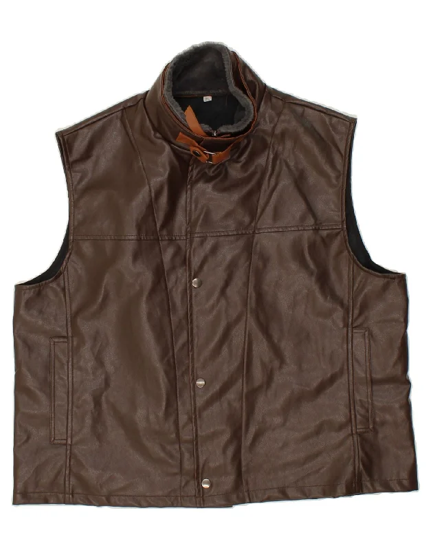 Men's Coats for Short MenVINTAGE Mens Leather Gilet UK 46 3XL Brown