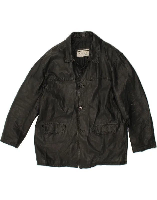 Men's Coats with Fur TrimVINTAGE Mens Leather Jacket UK 44 2XL Black Leather