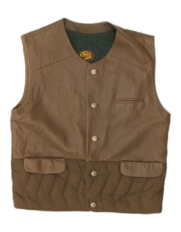 Men's Coats with Ripstop FabricVINTAGE Mens Leather Padded Gilet EU 56 3XL Brown Leather Men's Coats with Ripstop FabricVINTAGE Mens Leather Padded Gilet EU 56 3XL Brown Leather