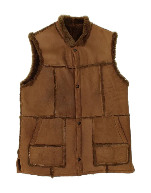 Unique Men's Flight JacketsVINTAGE Mens Shearling Gilet UK 38 Medium Brown
