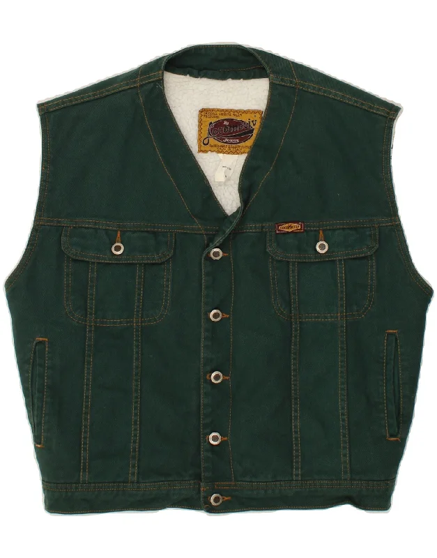 Men's Coats for BikingVINTAGE Mens Sherpa Denim Gilet UK 38 Medium Green Cotton
