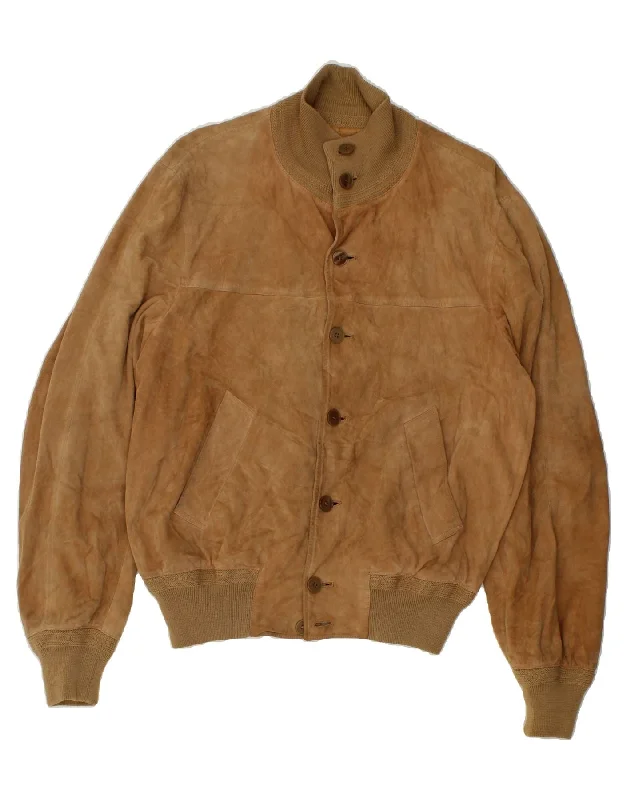 Stylish Men's Biker JacketsVINTAGE Mens Suede Bomber Jacket UK 38 Medium Brown