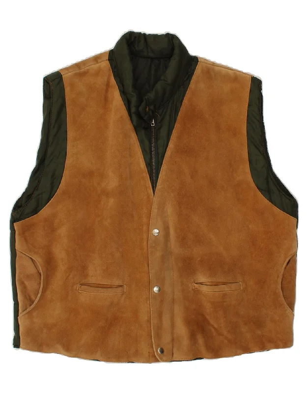 Men's Coats with Inner PocketsVINTAGE Mens Suede Gilet UK 40 Large Brown Colourblock Leather Men's Coats with Inner PocketsVINTAGE Mens Suede Gilet UK 40 Large Brown Colourblock Leather