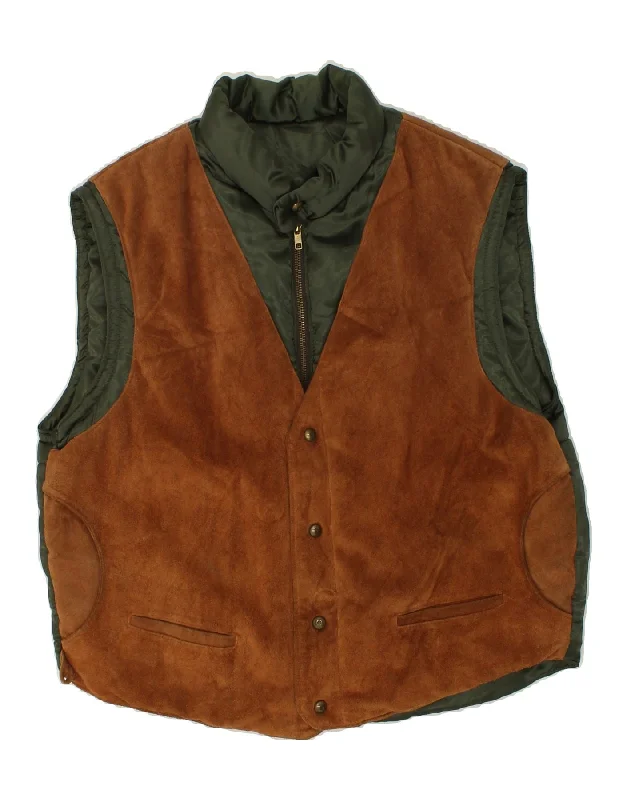 Men's Coats for AutumnVINTAGE Mens Suede Padded Gilet UK 40 Large Brown Colourblock