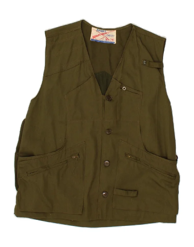 Men's Coats with Chest PocketsVINTAGE Mens Utility Gilet IT 46 Small Khaki