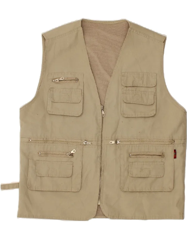 Men's Coats with Convertible CollarsVINTAGE Mens Utility Gilet UK 40 Large Beige
