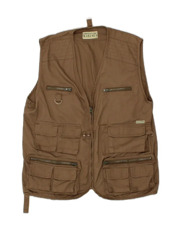 Men's Coats with VentilationVINTAGE Mens Utility Gilet UK 40 Large Khaki Cotton