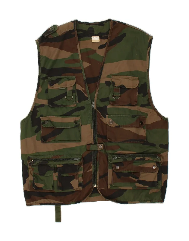 Men's Coats with Chest PocketsVINTAGE Mens Utility Gilet UK 46 3XL Green Camouflage