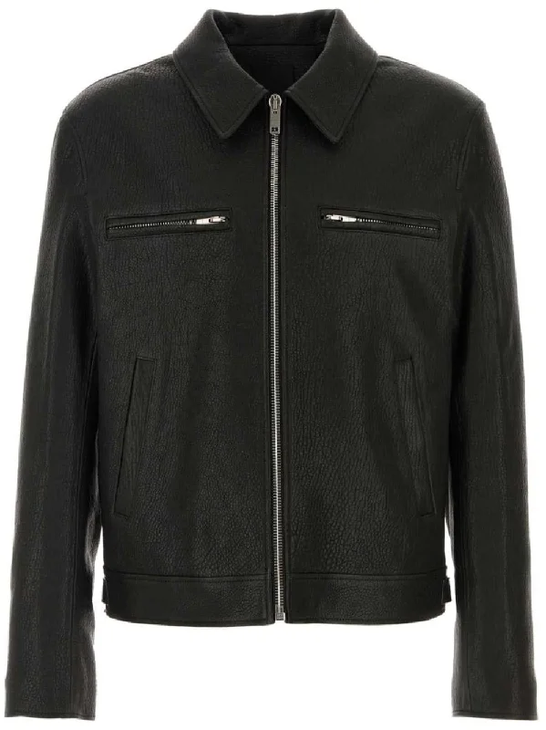 Men's Coats with ButtonsZip-Pocket Leather Jacket