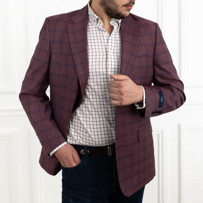 Empire Clothing Men's Burgundy Plaid Wool Blazer